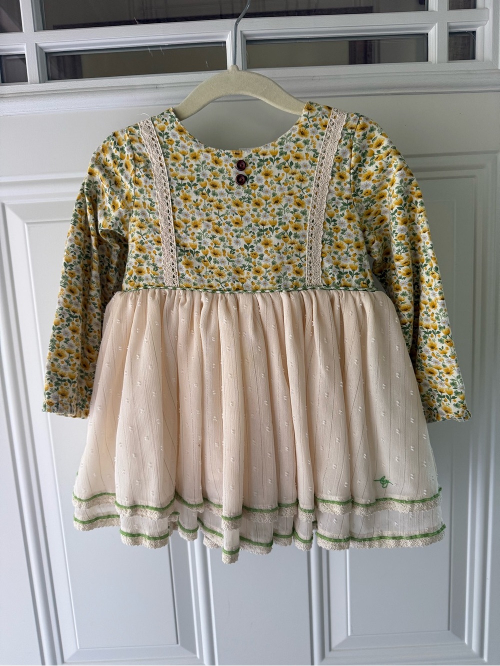 Cream Tulle Skirt Dress with Yellow Floral Bodice for Girls comes with bloomers